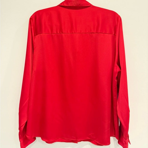 Long Sleeve Collared Satin Button Down Shirt Scarlet Red. Size:2XL - Picture 4 of 8